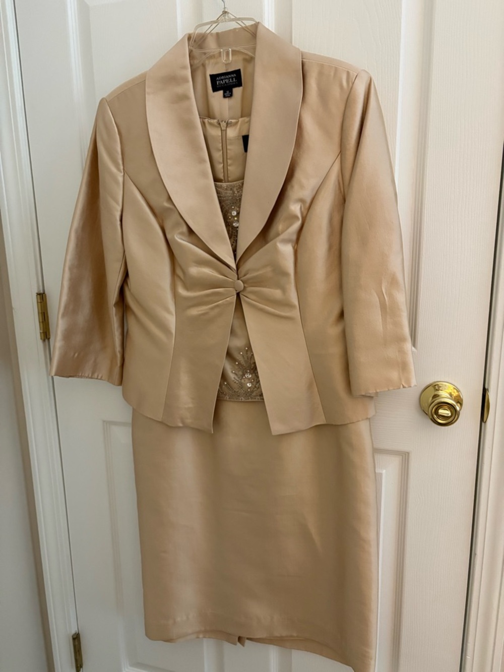 ADRIANNA PAPELL Shift Dress w/ Matching Jacket Champagne Gold sz 12